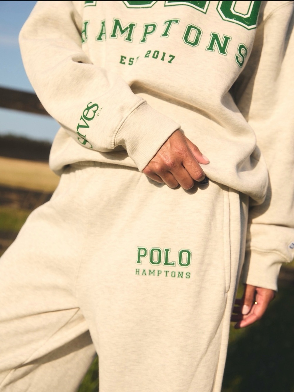 NWOT Polo Hamptons Heather GREY Sweatpants With Green Lettering